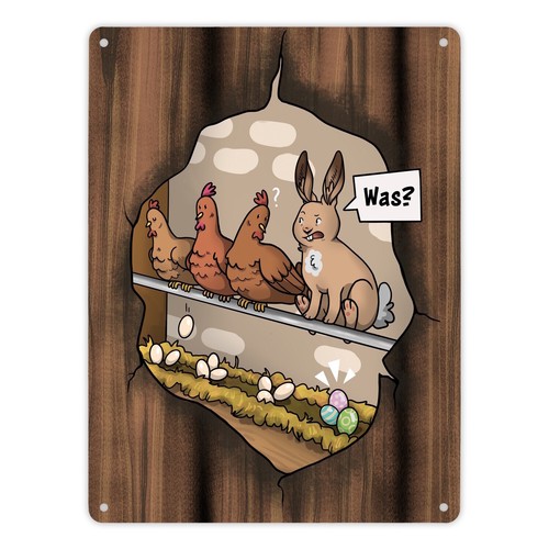 Ostern cartoon metallschild - ostern-cartoon,