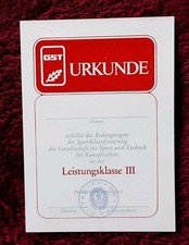 Blanko Urkunde GST ,  Sportklassifizierung für Kampfrichter Leistungsklasse III
