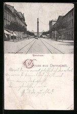 Darmstadt, Strassenbahn in der Rheinstrasse, Ansichtskarte 1898 