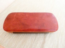 Brillen Etui Dose echt Leder, Gold Rand, sehr gut erhalten, 15,5 x 7,0 x 2,5 cm