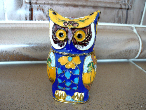 Cloisonne eule dose - cloisonne,