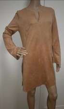 Marc Cain Velours Leder Optik Longshirt Kleid Indianer Stil Kamel Braun Gr N 3 3
