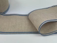 Leinenband, Dekoband, Stickband,  95mm breit, 2 Meter Zuschnitt, m. blauem Rand