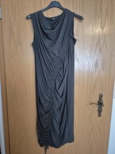 Kleid Knielang Asymmetrisch Gerafft Dunkelgrau Gr 36 Wasserfall Ausschnitt
