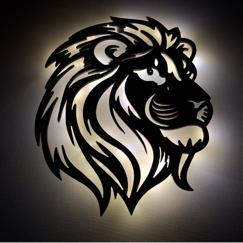 Löwenkopf wandbild led - löwenkopf,