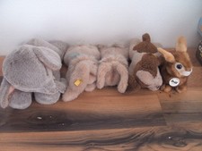 Steiff Tiere 1 Elefant liegend, 1 Hund liegend, 2Hasen liegend, Hase sitzend