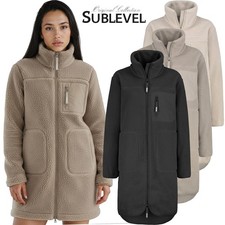 Sublevel Damen Fleece Mantel lang Teddyfleece Jacke weich warm elegant Winter