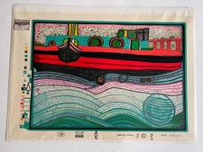 Original Kunstdruck von F. Hundertwasser Regentag Auf Liebe Wellen
