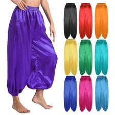 DE Damen  Aladinhose Lang Haremshose Pumphose Satin Hose Halloween Kostüm Hosen