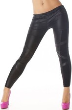 Damen Wetlook Leggings Schwarz