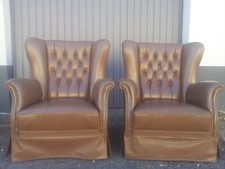 Chesterfield Sessel Paar braun original echt Leder Edel&schön 