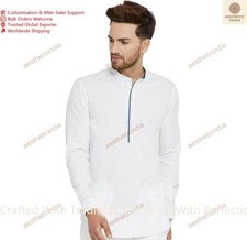 Indian Kleidung Mode Hemd Traditionell Herren Shorts Kurta Baumwolle Farbe Weiß