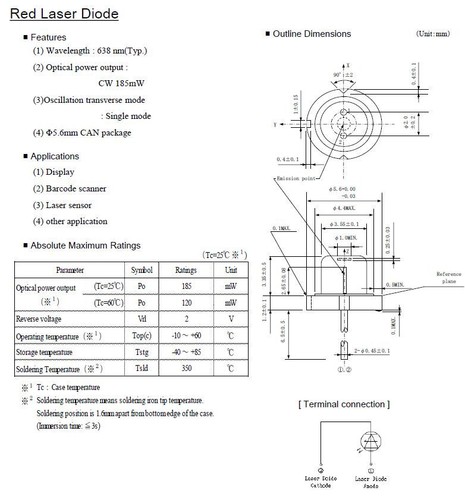 Sharp 638nm 185mw rote - 638nm,