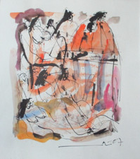 Akte Zeichnung auf Papier Max Müller 49x43cm Kunstakademie handgemalt signiert