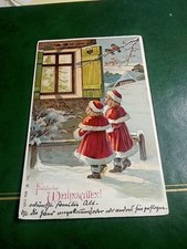 AK Prägekarte - Fröhliche Weihnachten! Kinder in roten Weihnachtsmänteln - 1903