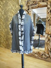 WOLL SCHAL MIT REX KANIN CHINCHILLA PELZ OPTIK GRAU 50% WOLLE 50% KASCHMIR SCHAL