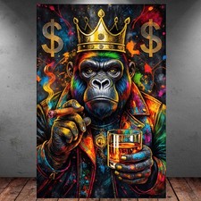 LEINWAND BILD ER XXL ABSTRAKT GORILLA AFFE ZIGARRE WHISKY KRONE WAND POSTER 1793