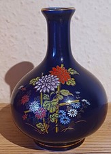 Kugelvase 14 cm kobaltblau Millefleuri Blumen Goldrand Japan