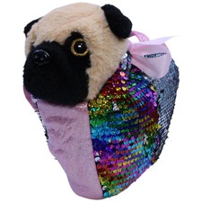 Süßer Mops in Pailetten-Tasche Kuscheltier 24cm Gebraucht Hund