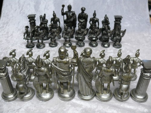 Vintage zinn schachfiguren - vintage:, zinn-schachfiguren