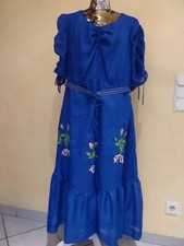 Vintage Damen Kleid blau Chiffon Handarbeit, handbestickte Blumen