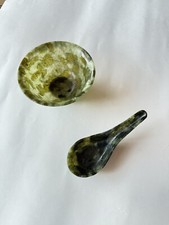 Spinat Jade Schale Löffel Steinschale Jadeschale Jadelöffel Spinatjade Vintage