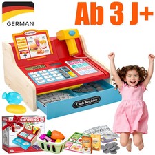 Kinder Holz Kasse mit Scanner Kaufladen Spielkasse Lebensmittel Kaufmannsladen-