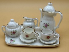 🩷 Puppenhaus-Porzellangeschirr mit Goldrand & Rosendekor – Handbemalt, sehr alt