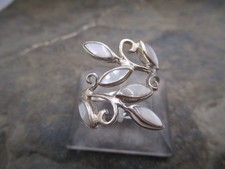 Damen Ring lang 925 Sterlingsilber Perlmutt hell Navette Spirale Rg 60/20 variab