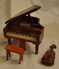 Miniatur-Deko Flügel + Geige,  Holz, Ganzjahres- oder Weihnachtsdeko