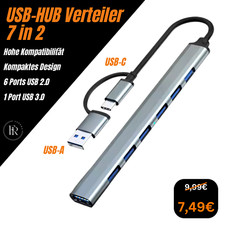 USB Hub 7 in 2 USB C 3.0 Adapter Verteiler Kabel 7 Ports Laptop Smartphone