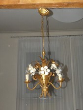 Vintage florentiner Lampe Kronleuchter Blätter Metall 1970er Hans Kögl Ära