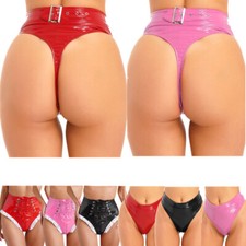 DE Damen Wetlook Lackleder G-String High Rise Thong Nachtclub Slips Sexy Dessous