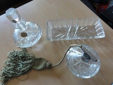 Dreiteilige Frisiergarnitur Toilettentischgarnitur Kristallglas antik