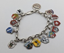 Europa Bettelarmband mit Emaille Wappen Anhänger 800 - 935 Silber punziert