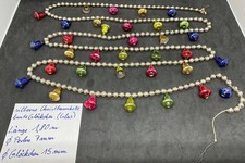 alte Christbaumkette 1,80m Glasperlen 7mm silber Glöckchen 15mm bunt verspiegelt