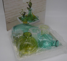 Dekoset Holztablett mit 2 Windlichtern und 3 Vasen - NEU