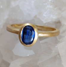 Kyanit Heilstein Ring Handarbeit 925 Sterlingsilber vergoldet Größe 57 R2040