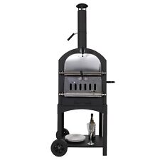 Holzkohlegrill HWC-N15, Pizzaofen Kaminofen, Grillrost Pizzastein, Stahl schwarz