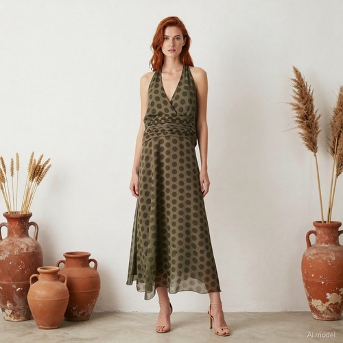 Retro maxi kleid - maxi, braun