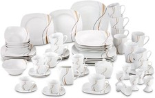 KHG Kombiservice 62-teiliges Geschirrset in weiß, hochwertigem Porzellan