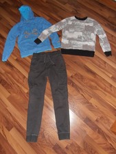 Hoodie Blau Elch von Moorhead+Sweatshirt+graue Cargo-Schlupfhose H&M*Gr. 158/164