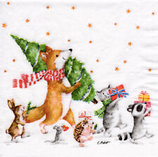 3 Servietten~ Weihnachten, Tiere, Fuchs,Igel, Hase, Katze, Waschbär, Maus ~33x33