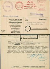Esslingen  Postkarte Firma Dick GmbH 1946 Zensurstempel Military Censorship