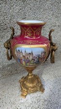 seltene Porzellan Henkel Vase toll bemalt Biedermeier Schloß Reiter Szene