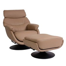 B-Ware Relaxsessel mit Hocker MCW-K99, Wippfunktion, Echtleder/Kunstleder, taupe