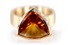 Designer Ring Citrin 4,9 ct + 11 Brillanten 750 Gelbgold Gr. 56 [BRORS 19631]