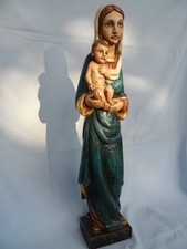 Alte Heiligenfigur Madonna mit Kind Holz geschnitzt mehrfarbig 68 cm ca 2,7 kg