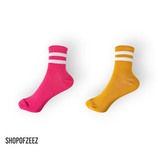 Sportsocken Damen – Pink. Senfgelb mit weißen Streifen – Freizeit- & Trainings