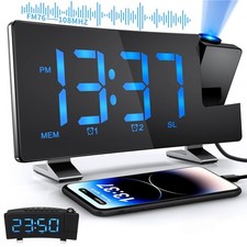 LED FM Radiowecker mit Projektion Digital Funkuhr Dimmbar Tischuhr Alarm USB DE